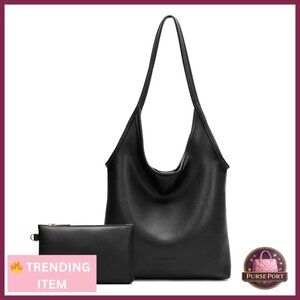 Soft Vegan Leather Hobo Bag, 13x16, Spacious with Zipper Pouch